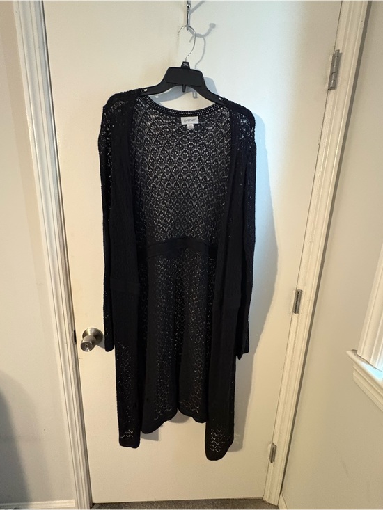 Avenue Sweaters - Avenue Black Open-Knit Longline Cardigan